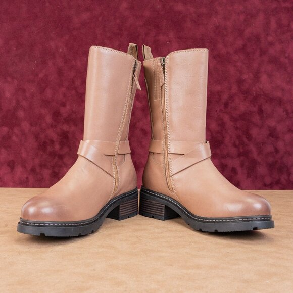 Softwalk Women Neenah Brown Leather Moto Biker Buckle Mid Calf Boots sz 8 - Picture 2 of 8